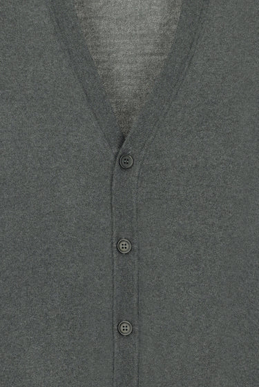  Orta Anrasit Melanj V Yaka Düğmeli Yünlü Örme Triko Hırka