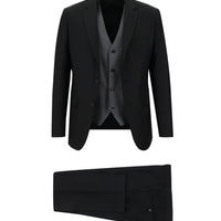 Açık Siyah Slim Fit Dar Kesim Kombinli Yelekli Takım Elbise