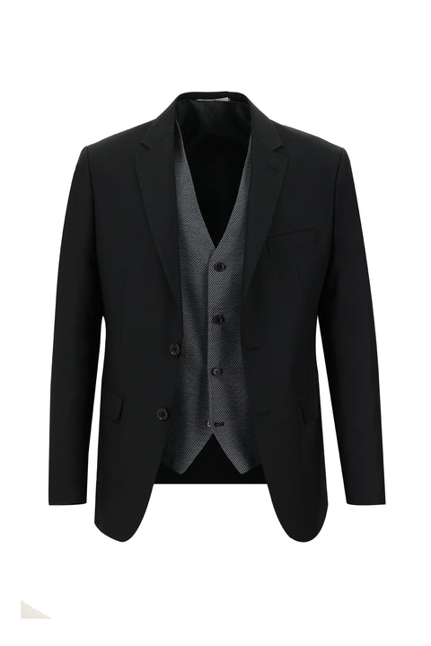 Açık Siyah 7 Drop Slim Fit Dar Kesim Kombinli Yelekli Takım Elbise