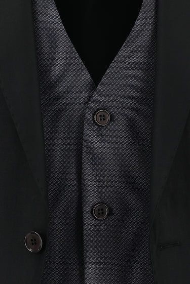 Siyah Slim Fit Dar Kesim Kombinli Yelekli Takım Elbise