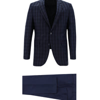 Açık Lacivert 7 Drop Slim Fit Dar Kesim Kombinli Ekose Takım Elbise