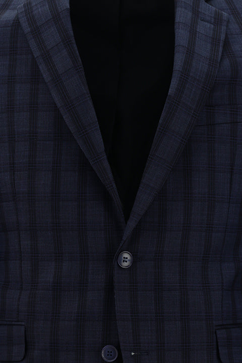 Açık Lacivert 7 Drop Slim Fit Dar Kesim Kombinli Ekose Takım Elbise