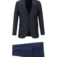 Orta Antrasit Slim Fit Dar Kesim Kombinli Ekose Takım Elbise