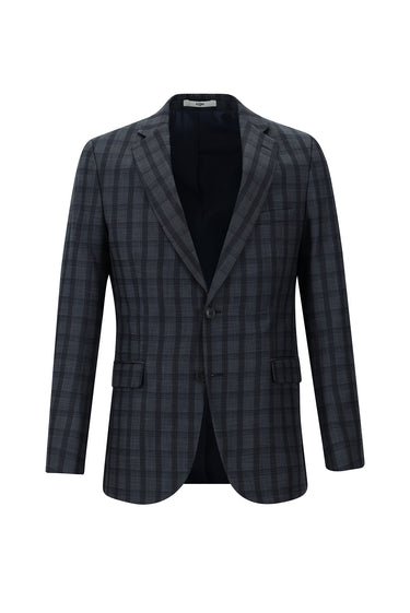 Orta Antrasit Slim Fit Dar Kesim Kombinli Ekose Takım Elbise