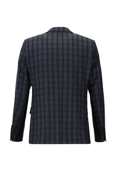 Orta Antrasit Slim Fit Dar Kesim Kombinli Ekose Takım Elbise