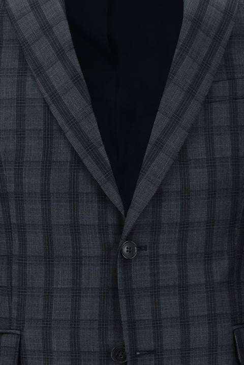 Orta Antrasit 7 Drop Slim Fit Dar Kesim Kombinli Ekose Takım Elbise