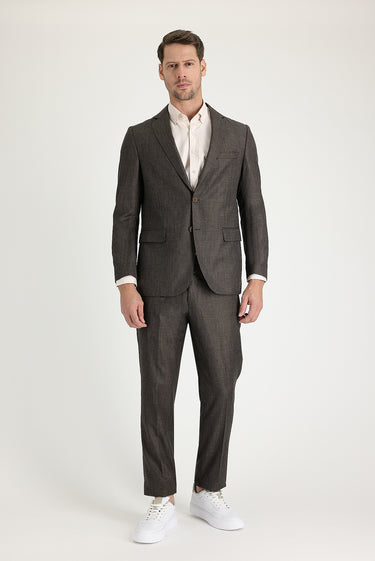 Orta Kahve Klasik Desenli Takım Elbise