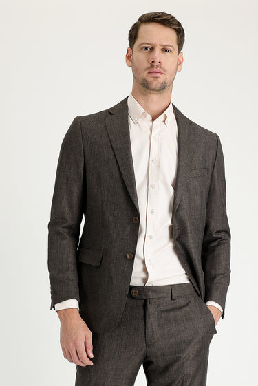 Orta Kahve Klasik Desenli Takım Elbise