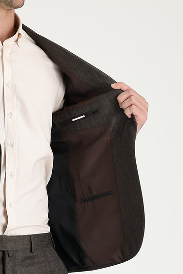 Orta Kahve Klasik Desenli Takım Elbise