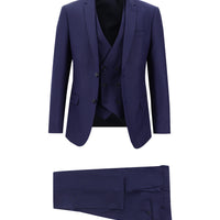 Orta Lacivert Super Slim Fit Ekstra Dar Kesim Fit Klasik Yelekli Takım Elbise