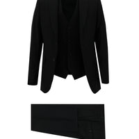 Siyah Slim Fit Dar Kesim Klasik Yelekli Takım Elbise