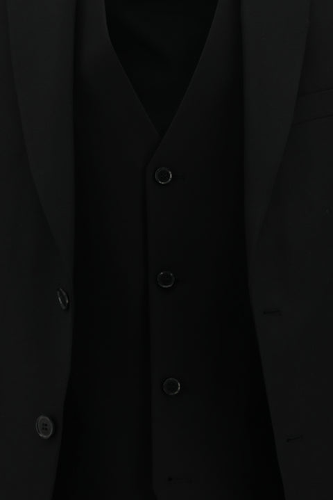 Siyah 7 Drop Slim Fit Dar Kesim Yelekli Takım Elbise