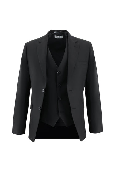 Siyah Slim Fit Dar Kesim Yelekli Klasik Takım Elbise