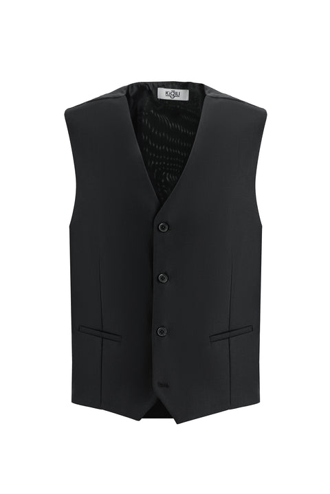 Siyah 7 Drop Slim Fit Dar Kesim Yelekli Takım Elbise