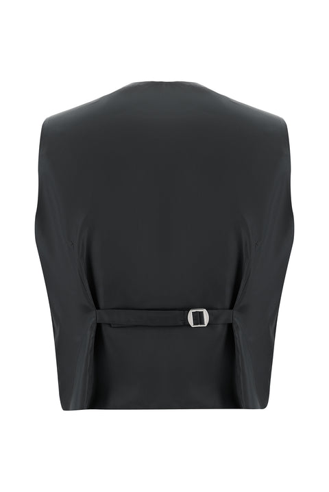 Siyah 7 Drop Slim Fit Dar Kesim Yelekli Takım Elbise