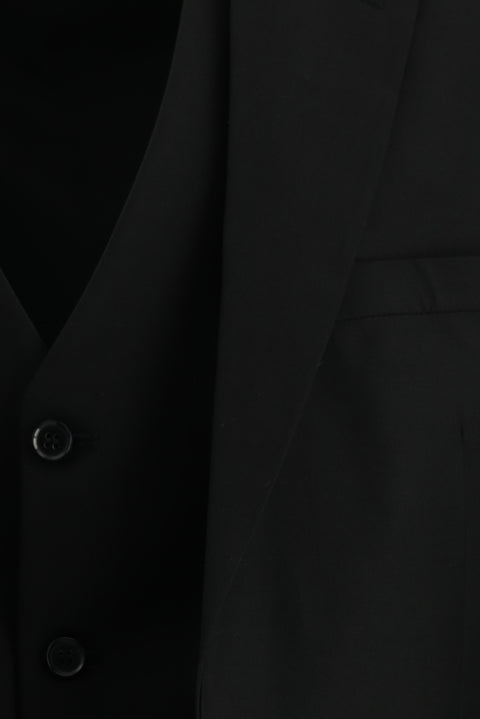 Siyah 7 Drop Slim Fit Dar Kesim Yelekli Takım Elbise