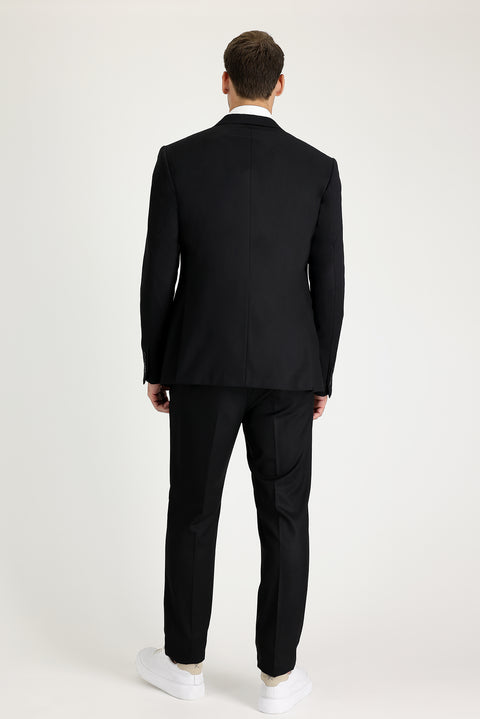Black 8 Drop Muscle Fit Long Athletic Cut Patterned Suit