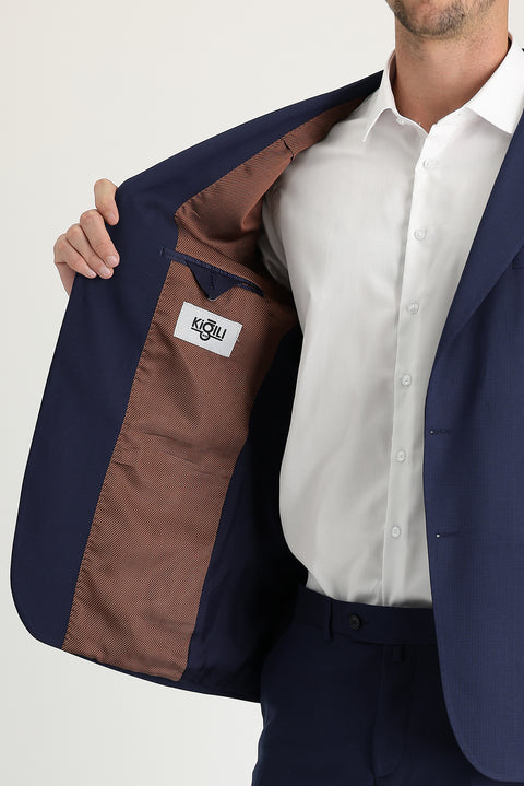 Açık Lacivert 7 Drop Slim Fit Dar Kesim Desenli Takım Elbise