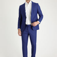 Saks Mavi 7 Drop Slim Fit Dar Kesim Desenli Takım Elbise