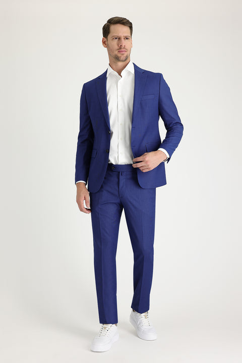 Saks Mavi 7 Drop Slim Fit Dar Kesim Desenli Takım Elbise