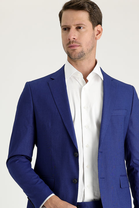 Saks Mavi 7 Drop Slim Fit Dar Kesim Desenli Takım Elbise