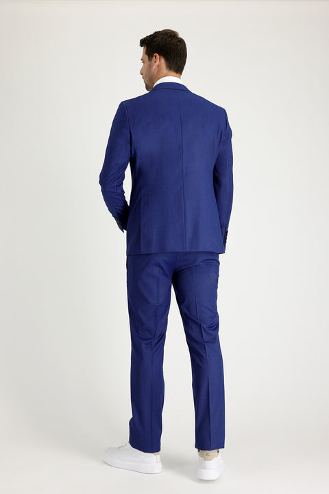 Saks Mavi 7 Drop Slim Fit Dar Kesim Desenli Takım Elbise