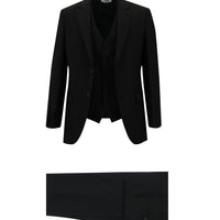 Siyah 7 Drop Slim Fit Dar Kesim Yelekli Takım Elbise