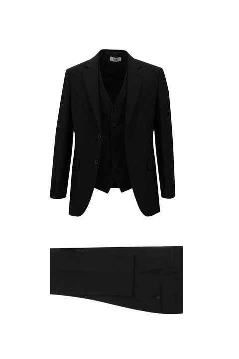 Siyah 7 Drop Slim Fit Dar Kesim Yelekli Takım Elbise