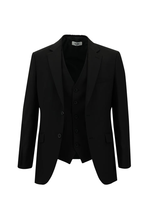 Siyah 7 Drop Slim Fit Dar Kesim Yelekli Takım Elbise