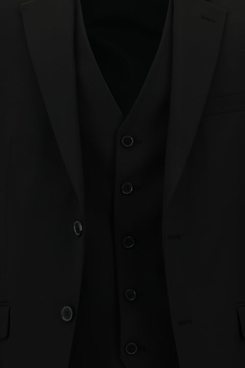 Siyah 7 Drop Slim Fit Dar Kesim Yelekli Takım Elbise