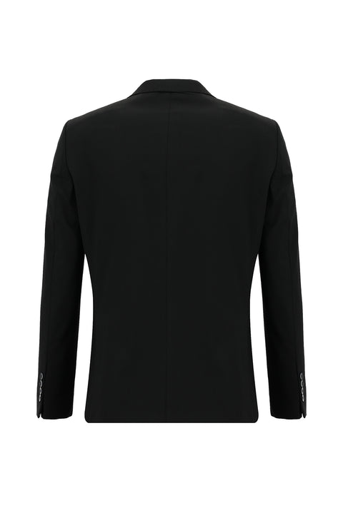 Siyah 7 Drop Slim Fit Dar Kesim Yünlü Takım Elbise