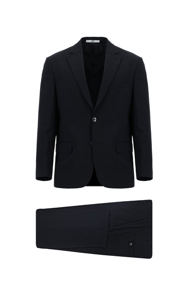 Koyu Lacivert Slim Fit Dar Kesim Yünlü Klasik Takım Elbise