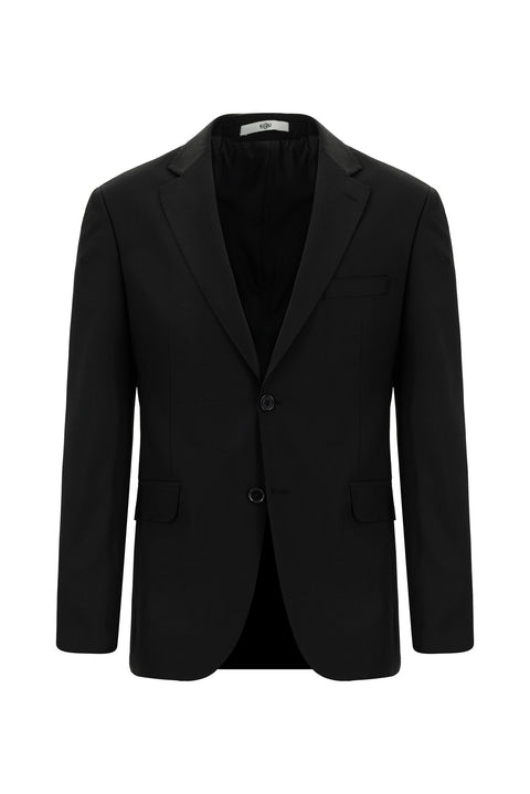 Black 6-Drop Regular Fit Standard Cut Wool Suit