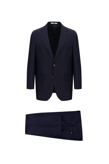 Koyu Lacivert Slim Fit Dar Kesim Klasik Desenli Takım Elbise