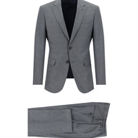Orta Füme Slim Fit Dar Kesim Beli Lastikli İpli Desenli Takım Elbise