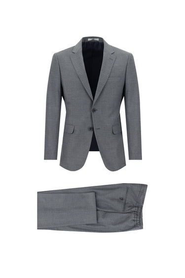 Orta Füme Slim Fit Dar Kesim Beli Lastikli İpli Desenli Takım Elbise