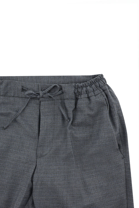 Orta Füme 7 Drop Slim Fit Dar Kesim Beli Lastikli İpli Desenli Takım Elbise