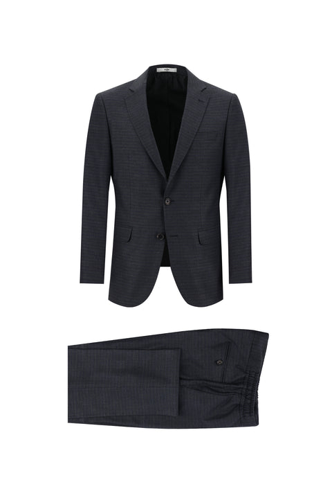 Marengo 7 Drop Slim Fit Dar Kesim Beli Lastikli İpli Desenli Takım Elbise