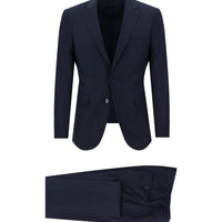 Koyu Lacivert Slim Fit Dar Kesim Beli Lastikli İpli Desenli Takım Elbise