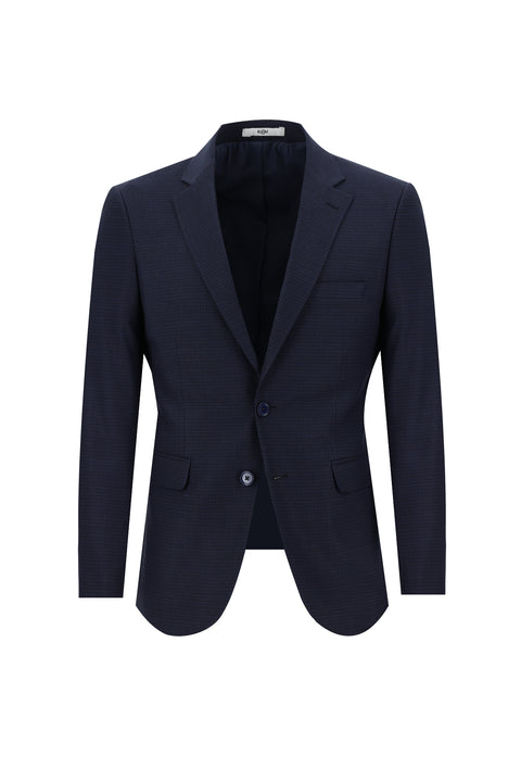 Koyu Lacivert 7 Drop Slim Fit Dar Kesim Beli Lastikli İpli Desenli Takım Elbise