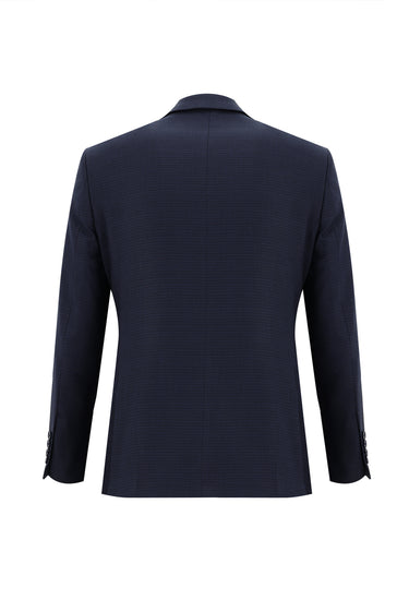 Koyu Lacivert Slim Fit Dar Kesim Beli Lastikli İpli Desenli Takım Elbise