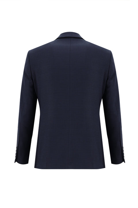 Koyu Lacivert 7 Drop Slim Fit Dar Kesim Beli Lastikli İpli Desenli Takım Elbise