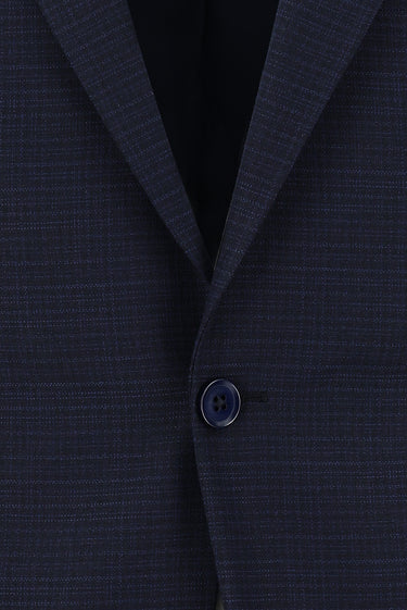 Koyu Lacivert Slim Fit Dar Kesim Beli Lastikli İpli Desenli Takım Elbise