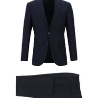 Koyu Lacivert 7 Drop Slim Fit Dar Kesim Beli Lastikli İpli Desenli Takım Elbise