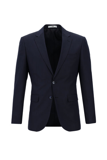 Koyu Lacivert Slim Fit Dar Kesim Beli Lastikli İpli Desenli Takım Elbise