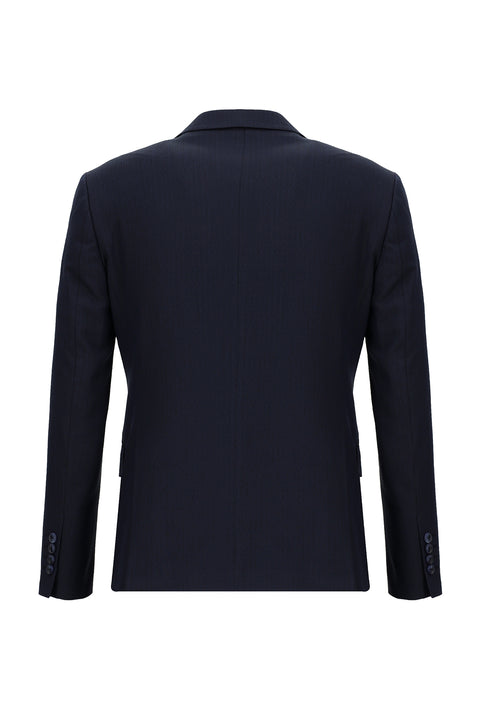 Koyu Lacivert 7 Drop Slim Fit Dar Kesim Beli Lastikli İpli Desenli Takım Elbise