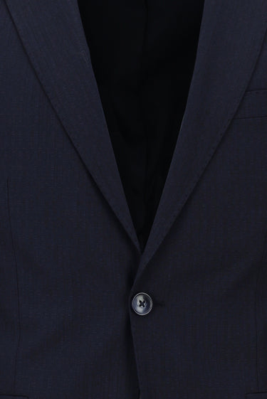 Koyu Lacivert Slim Fit Dar Kesim Beli Lastikli İpli Desenli Takım Elbise