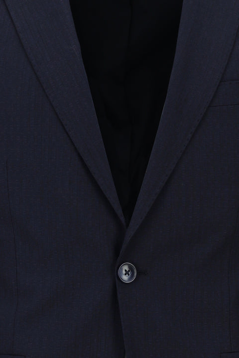 Koyu Lacivert 7 Drop Slim Fit Dar Kesim Beli Lastikli İpli Desenli Takım Elbise