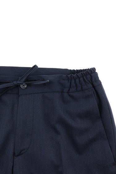 Koyu Lacivert Super Slim Fit Ekstra Dar Kesim Beli Lastikli İpli Desenli Takım Elbise