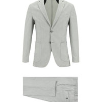 Orta Gri Super Slim Fit Ekstra Dar Kesim Beli Lastikli İpli Desenli Takım Elbise